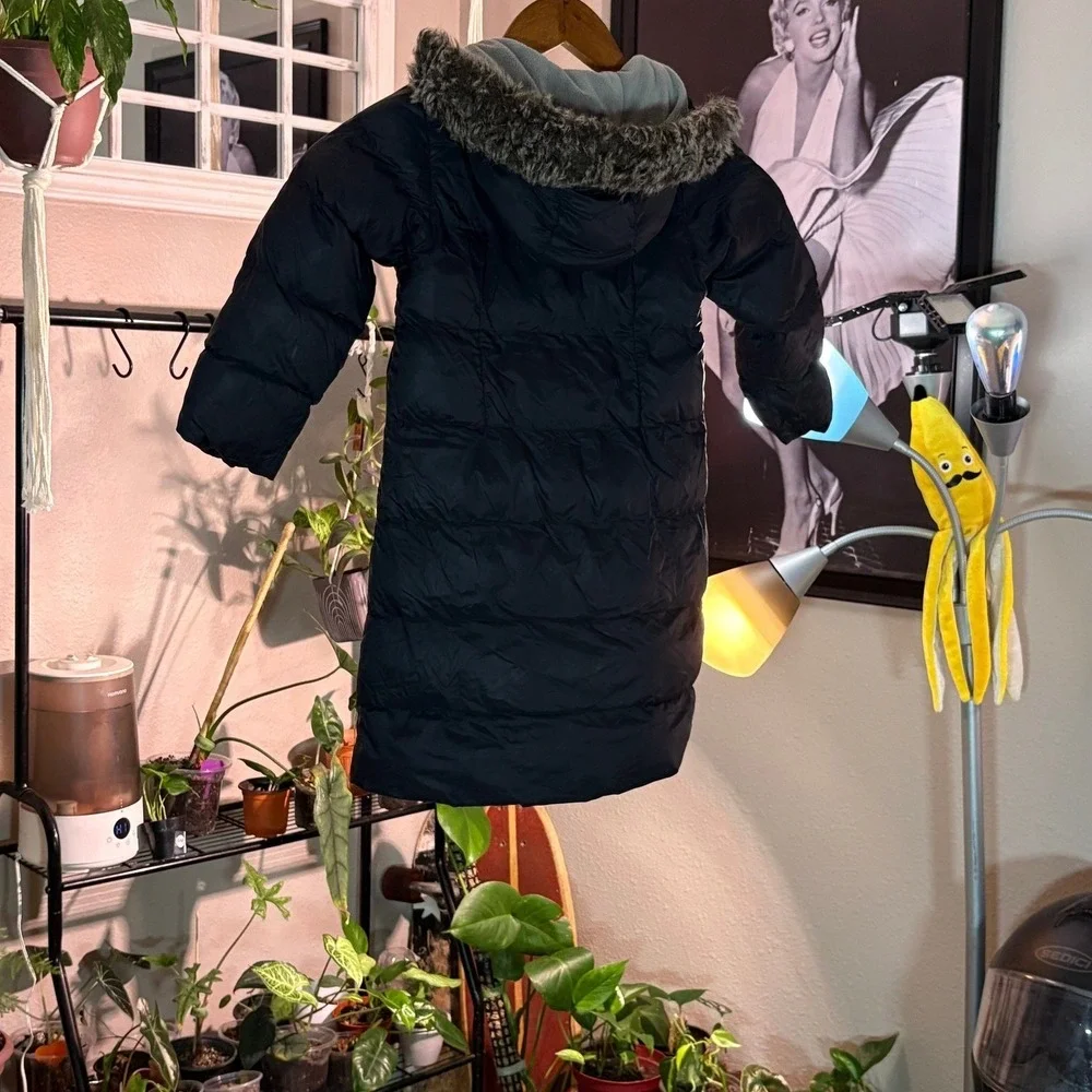 Petit Bateau Puffer Coat Kids 3T Black Faux Fur Hood Fleece Lined Winter Parka